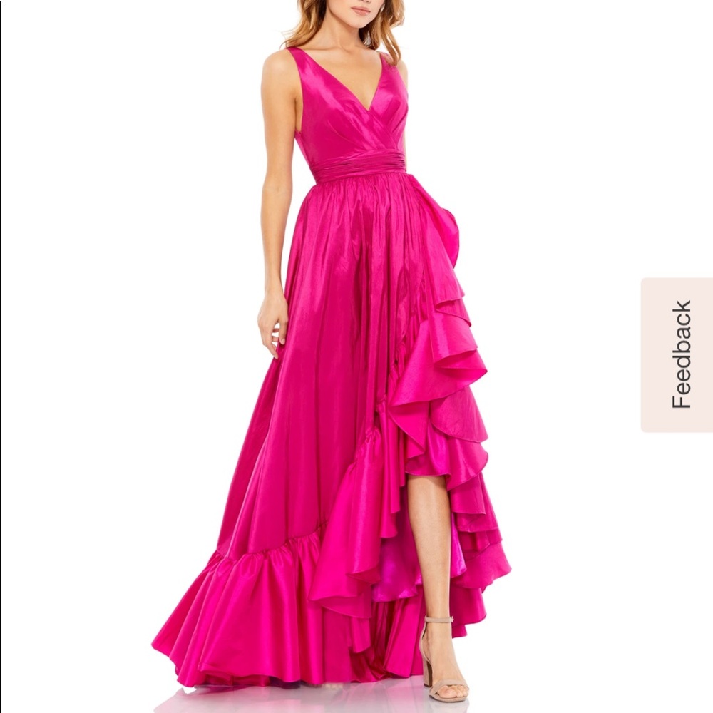 Mac Duggal magenta Taffeta Hi-Low Ruffle Gown, size 16 NEVER WORN, tags still on